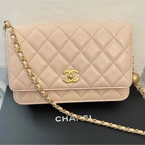 Chanel Blush Pink Quilted Leather Wallet On Chain